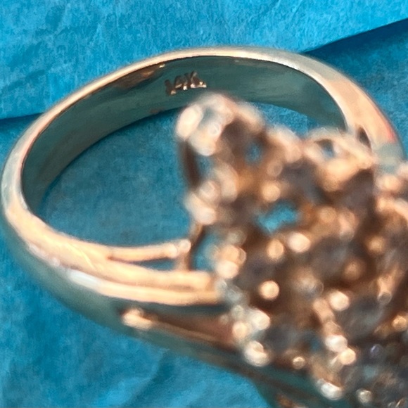 Vintage 14k yellow gold diamond waterfall cluster ring - Picture 5 of 8